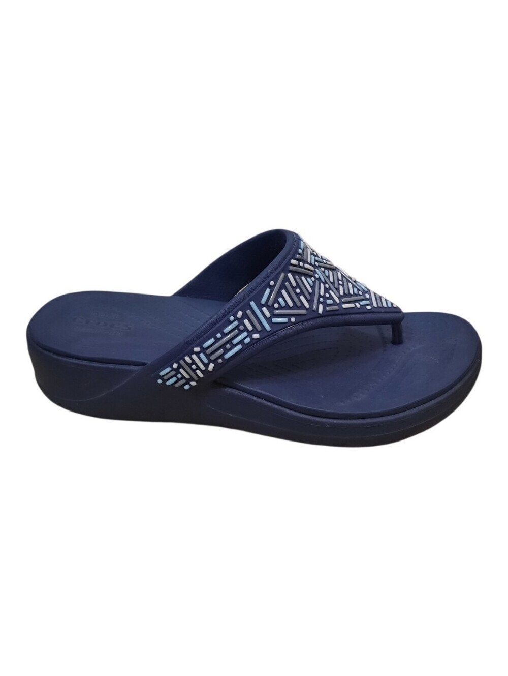 Crocs Monterey Beaded Wedge Navy Blue Flip-flop Dual Comfort Sandals Size 10